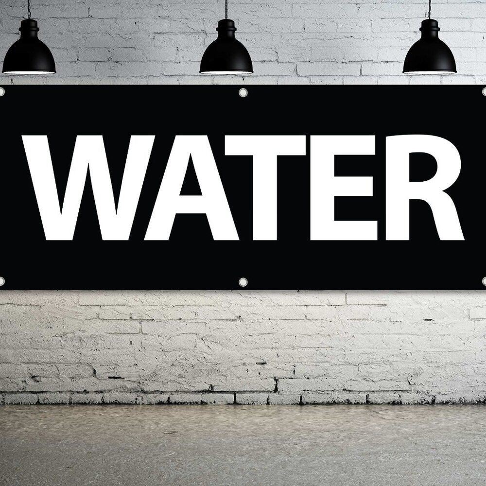 WATER Text Generic Vinyl Banner 5ft Sign H2O Hydration Vendor Festival Fair Agua